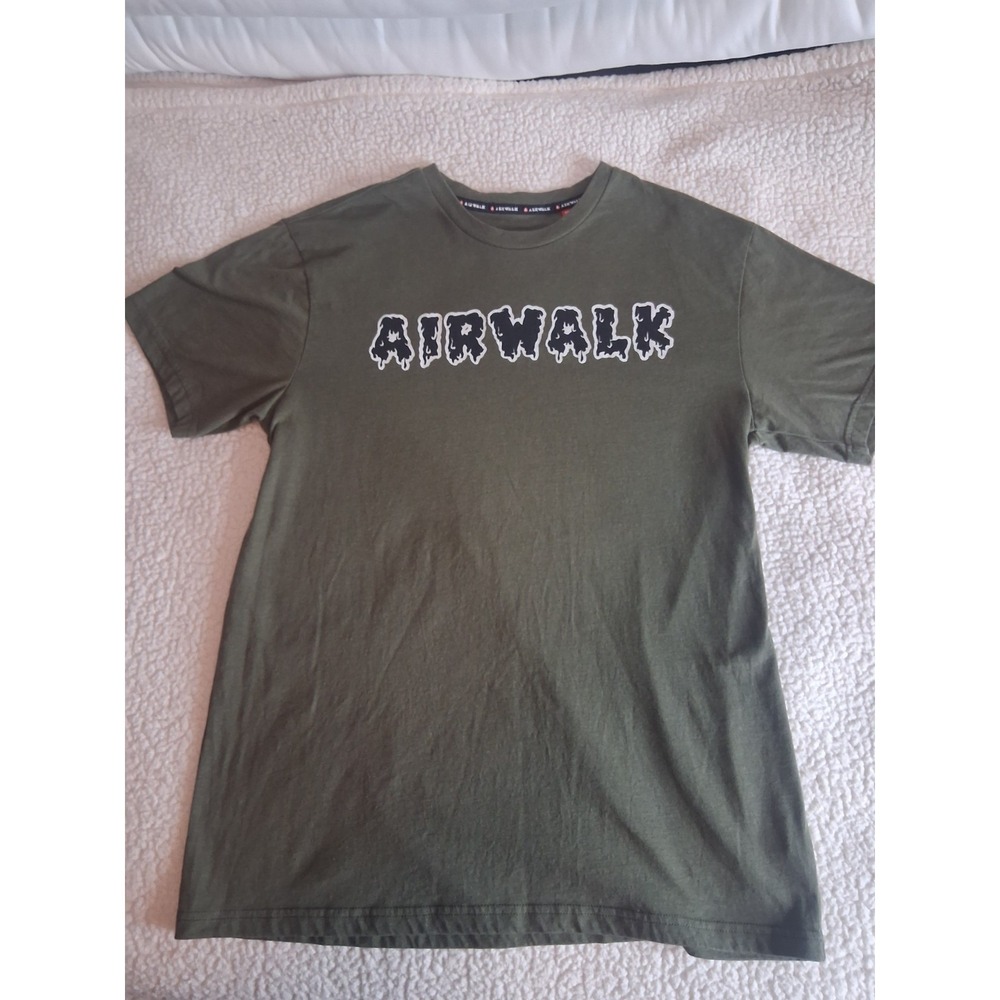 Vintage Airwalk Drip Logo Shirt MEDIUM Olive
